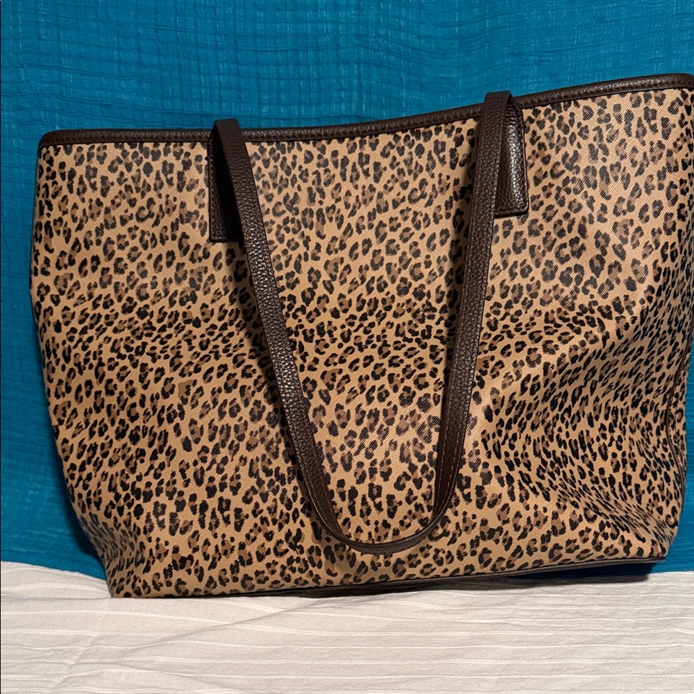 Talbots Leopard Print Tote with Dark Brown Straps